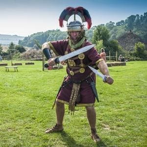 person dressed as a Roman soldier