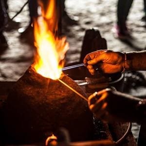 fire making with flint and moss
