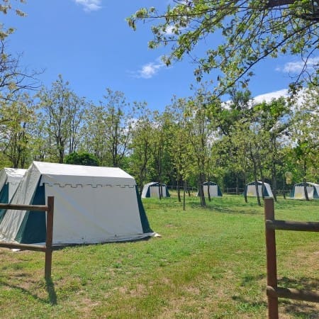 tents in a field in Savane France