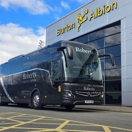 coach parked at Burton Albion stadium
