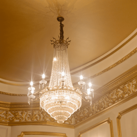 chandelier in the entrance to the apollo theatre London