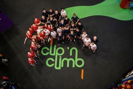 group of students at clip n climb Suffolk