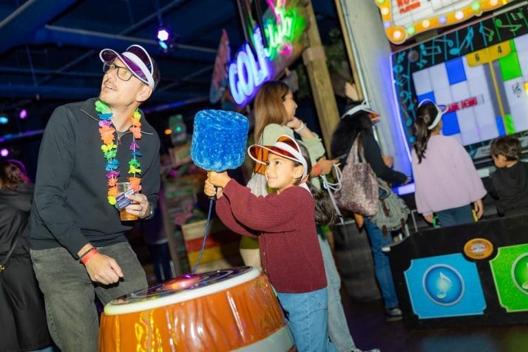 school group in an arcade area